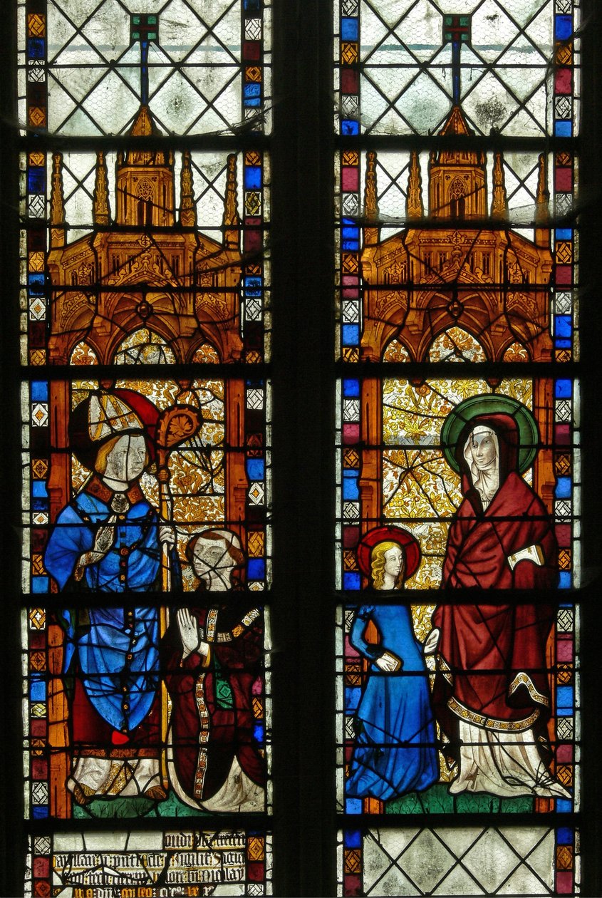 Window w17 depicting St Nicholas and the donor Oudin de Troyes; St Anne and the Virgin Mary by French School