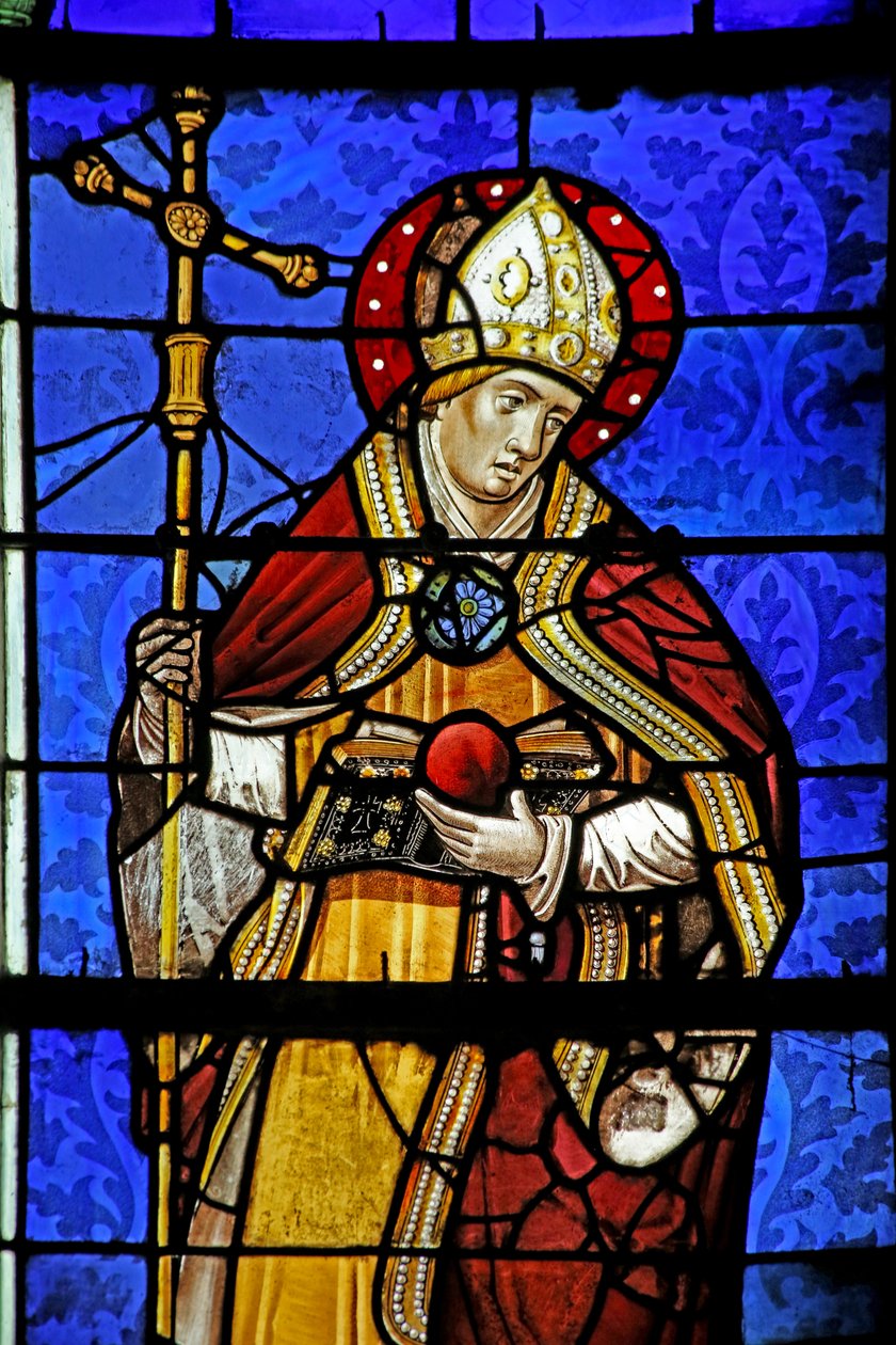 Window depicting St Augustine holding a flaming heart