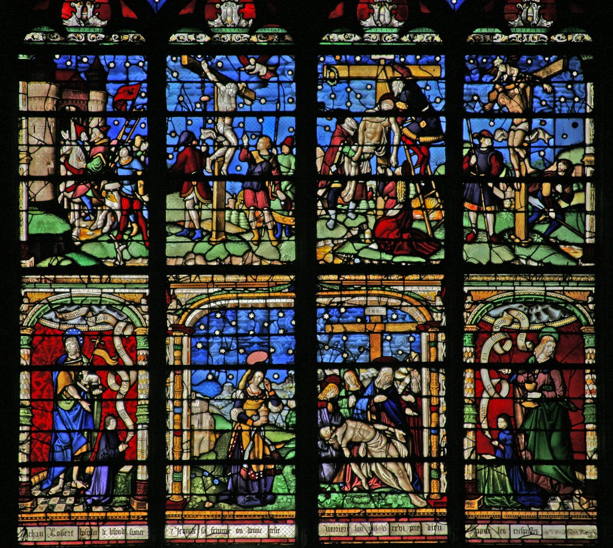 Window 19 depicting the Crucifixion, Deposition and Pieta by French School