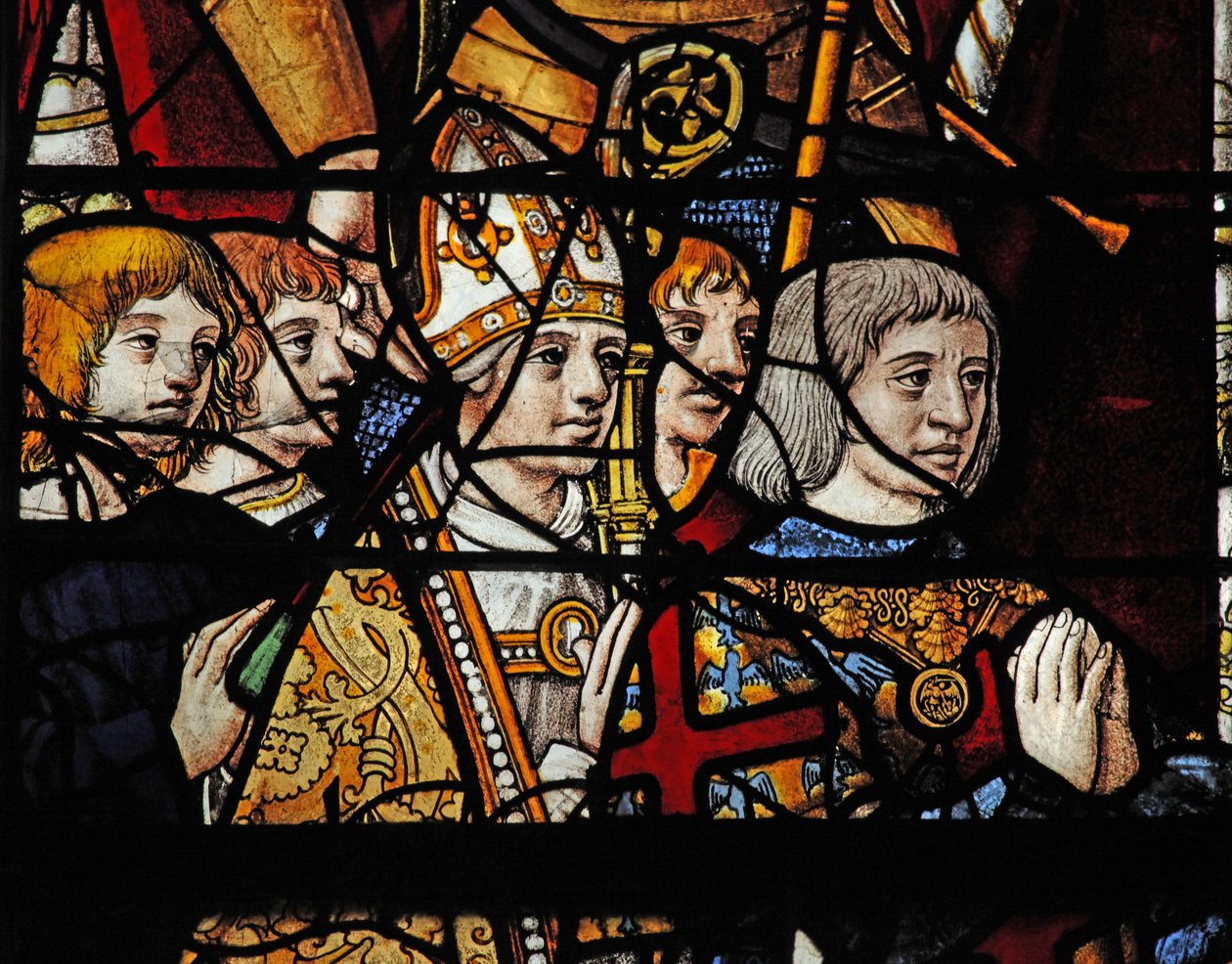 Window depicting a bishop, a Montmorency and other donors by French School