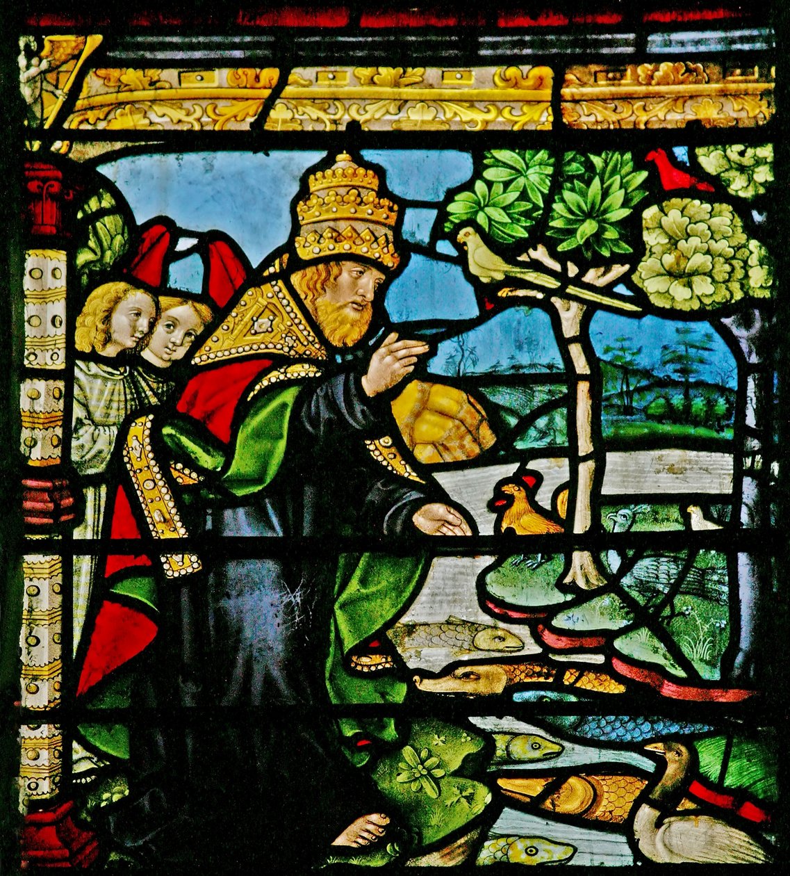 Window depicting the Creation of fish and fowl
