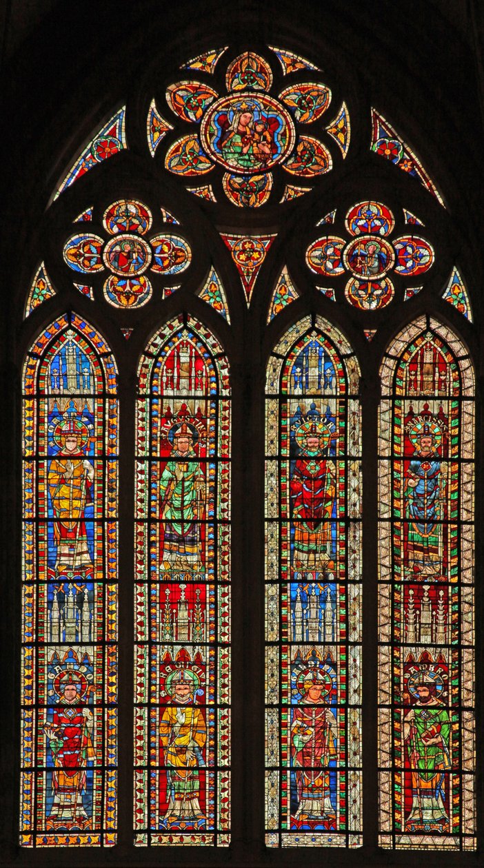 Window w207 depicting bishops (some of Strasbourg) and two Church Fathers by French School