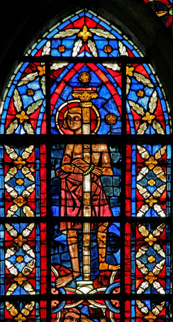 Window depicting a Scene from the Life of St Savinien: An Archer Aims at Savinien Tied to a Column but Hits the Emperor in the Eye Instead by French School
