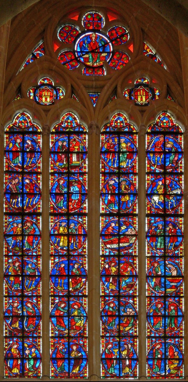 Window depicting the St James window and the legend of the lost dependant by French School