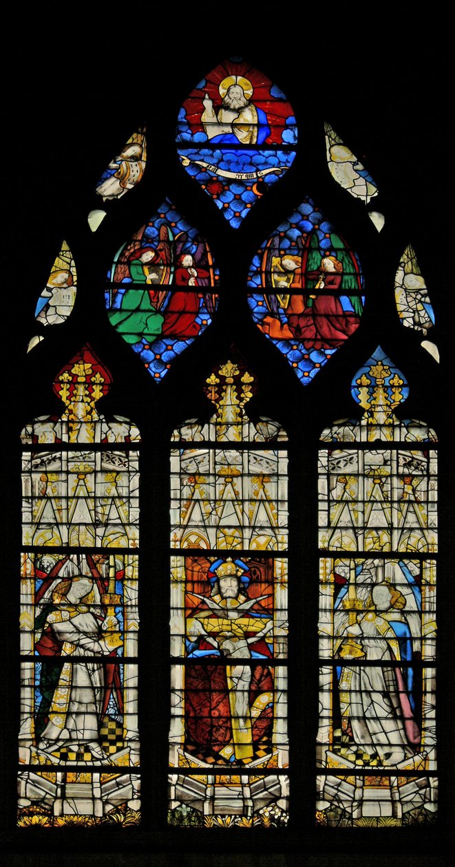 Window depicting the Trinity with angels carrying candles by French School
