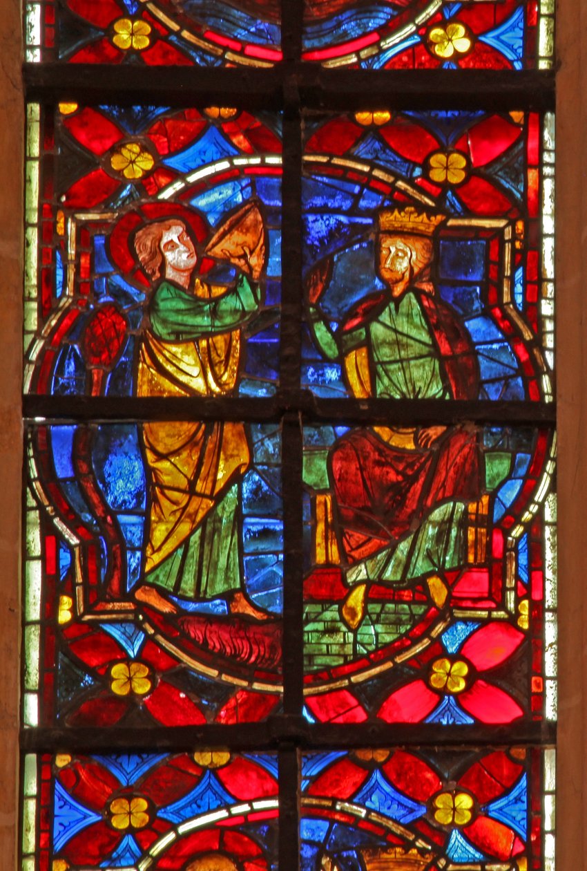 Window depicting a scene from the legend of St John: the saint drinks the poisoned cup by French School