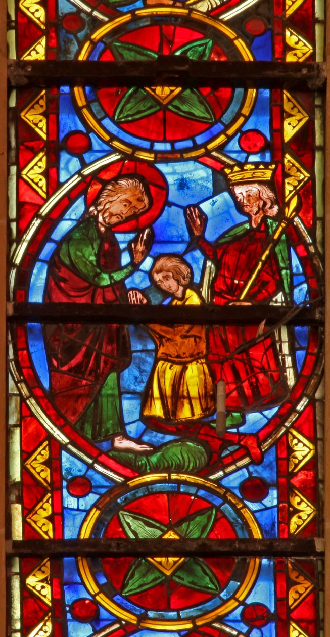 Window w213 depicting a scene from the life of St Thomas: the saint at ...