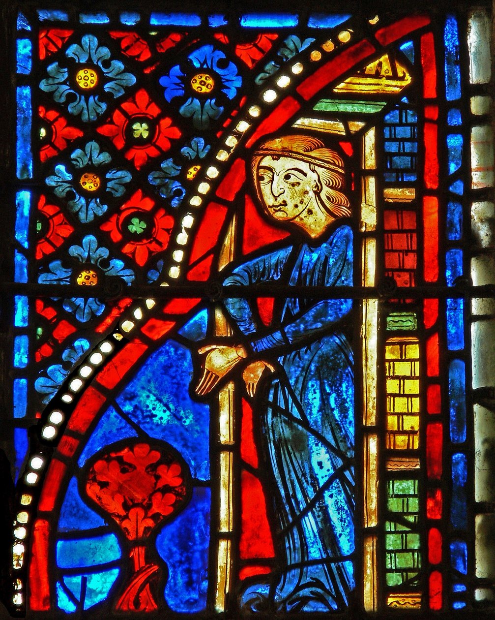 Window w21 depicting St Mary the Egyptian is refused entry to venerate by French School