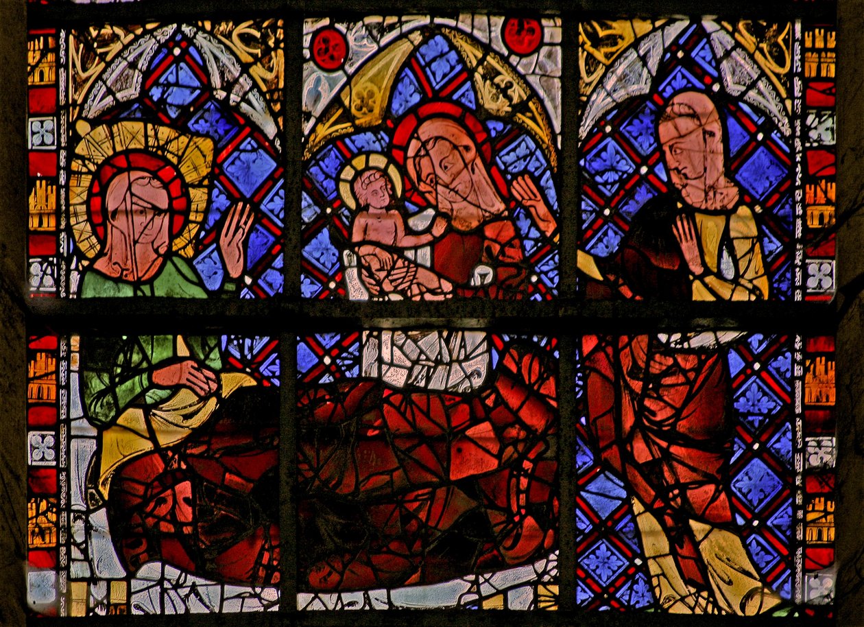 Window depicting the birth of St John the Baptist by French School