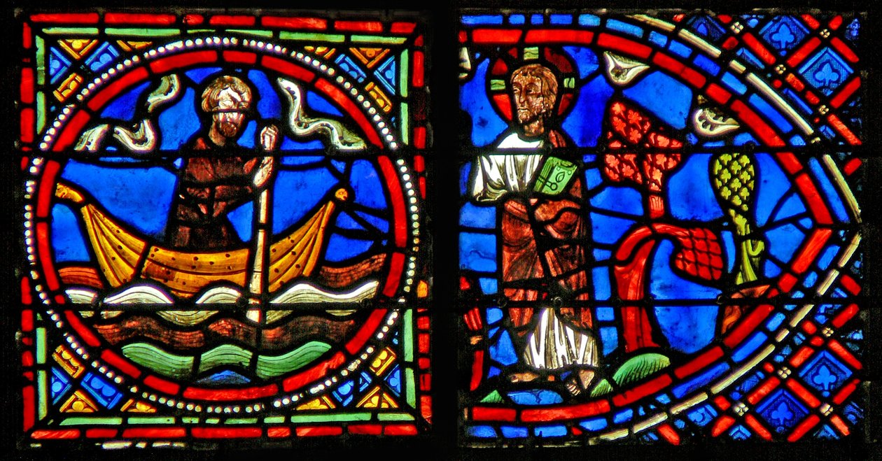 Window depicting St Julian Hospitalier meets Christ on the other side of the river every night by French School