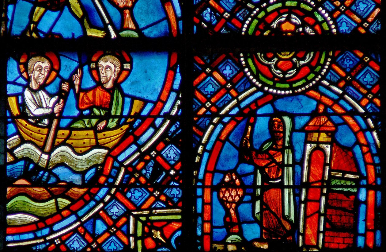 Window depicting St Julian Hospitalier meets Christ on the other side of the river every night by French School