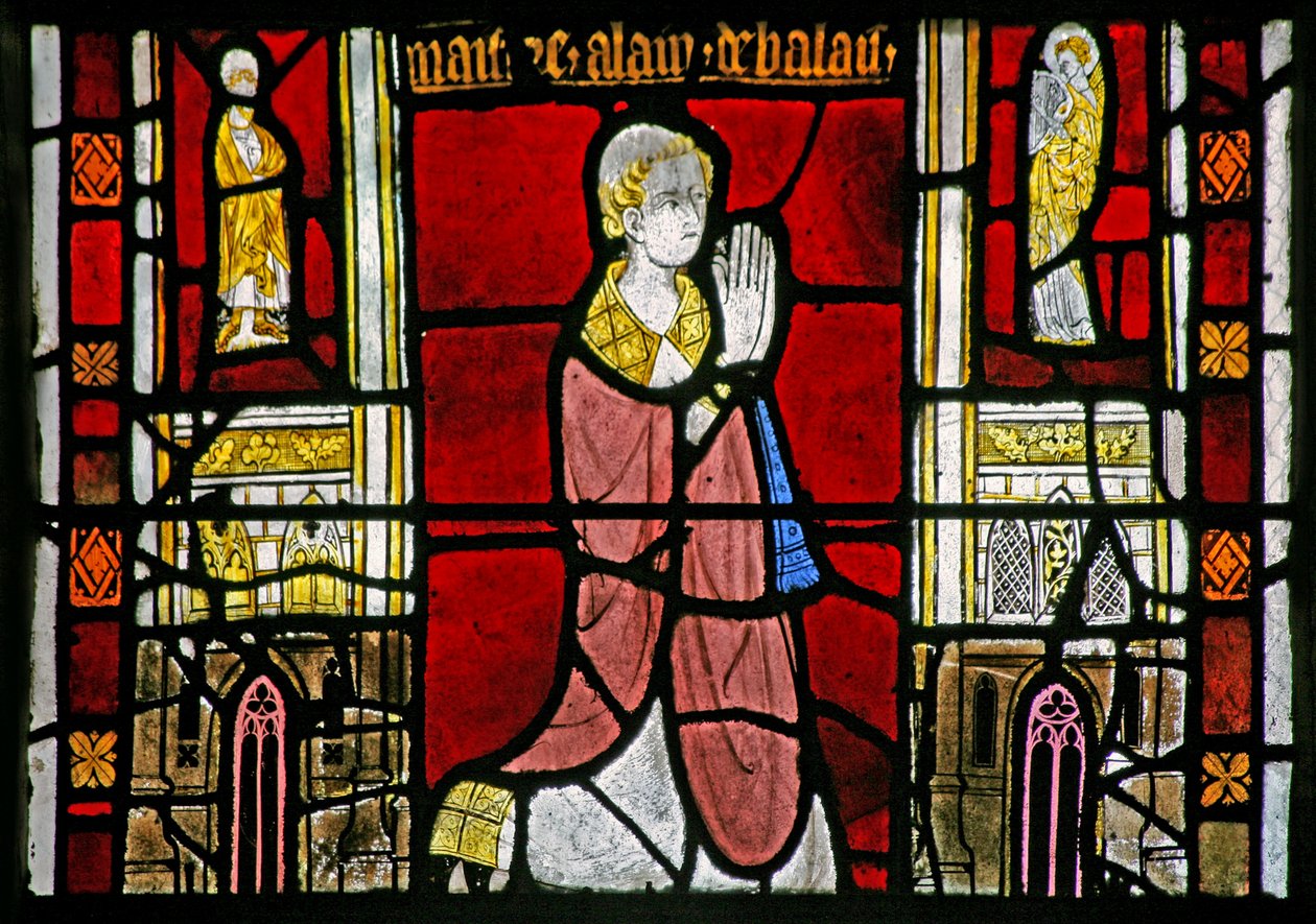 Window depicting a donor priest; architectural border by French School