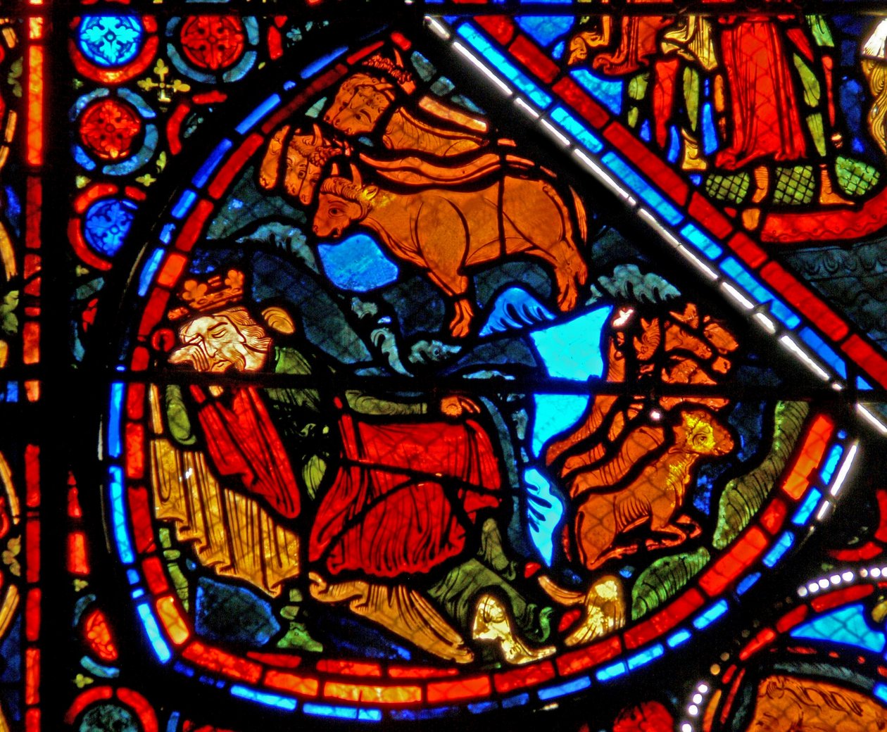 Window w24 depicting a scene from the story of Joseph: the Pharaoh ...