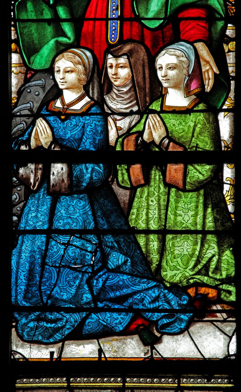 Window depicting 3 young female donors by French School