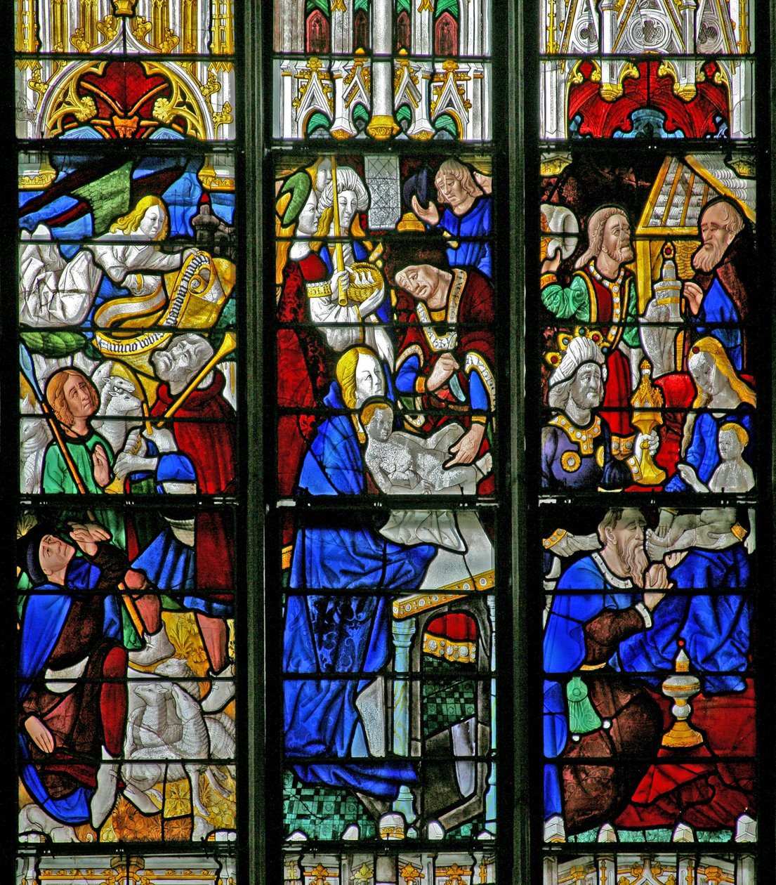 Window depicting the Adoration of the Magi, the Annunciation to the Shepherds, the Circumcision by French School