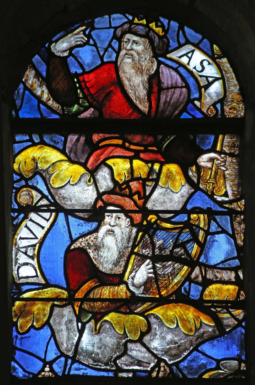 Window w3 depicting Asa and David on the Tree of Jesse by French School