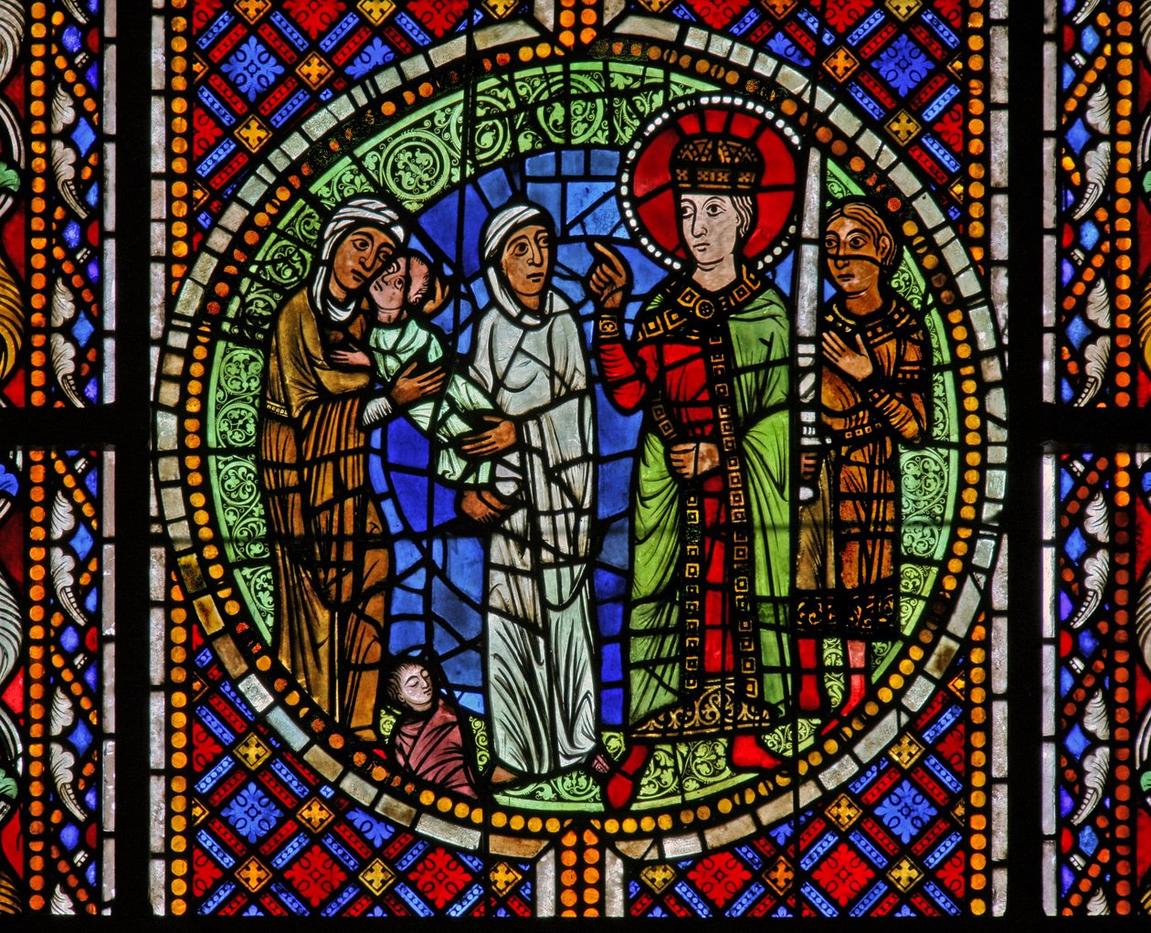 Window depicting Solomon awards the child to the real mother by French School