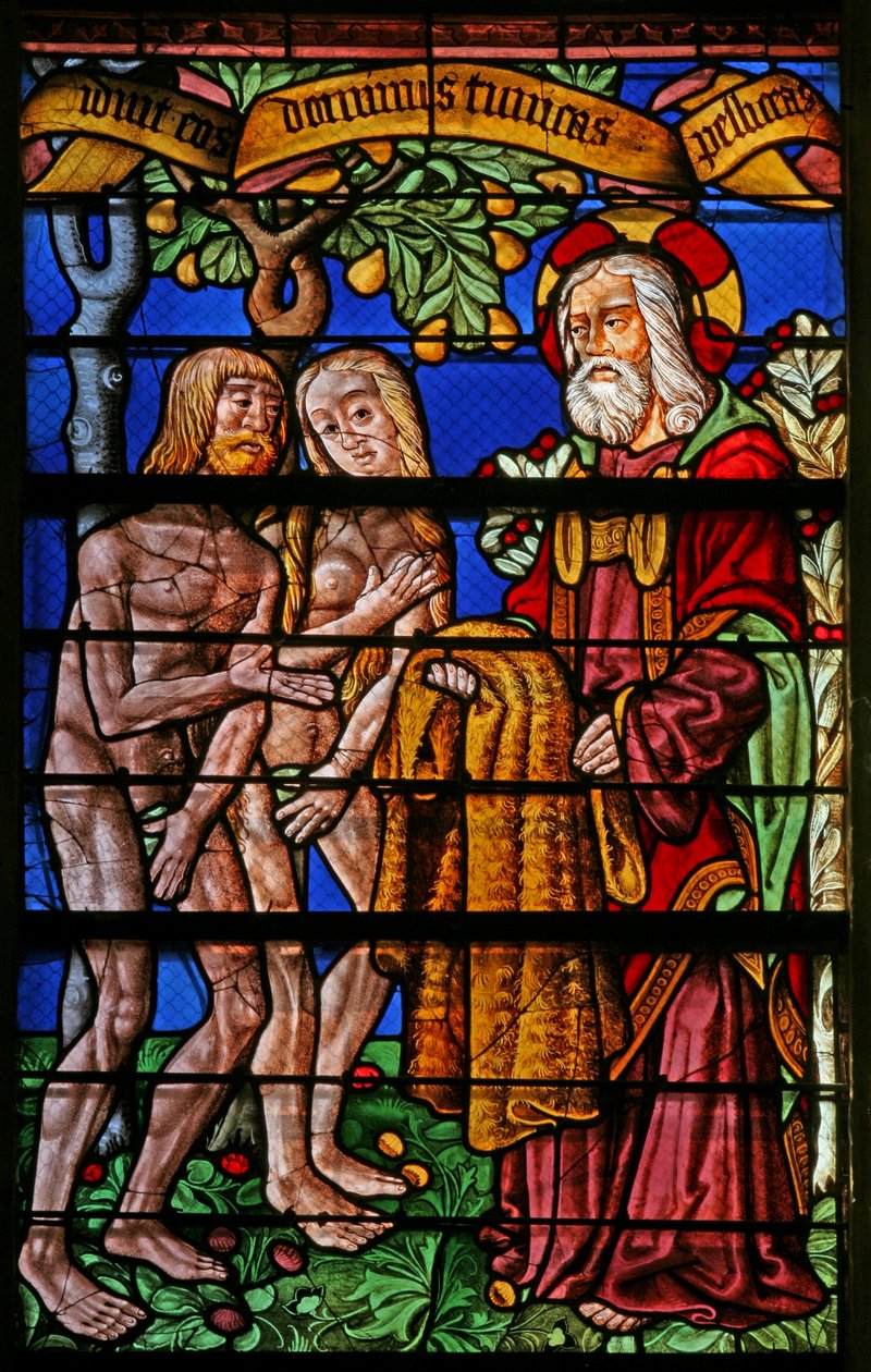Window 40 depicting Adam and Eve given clothes
