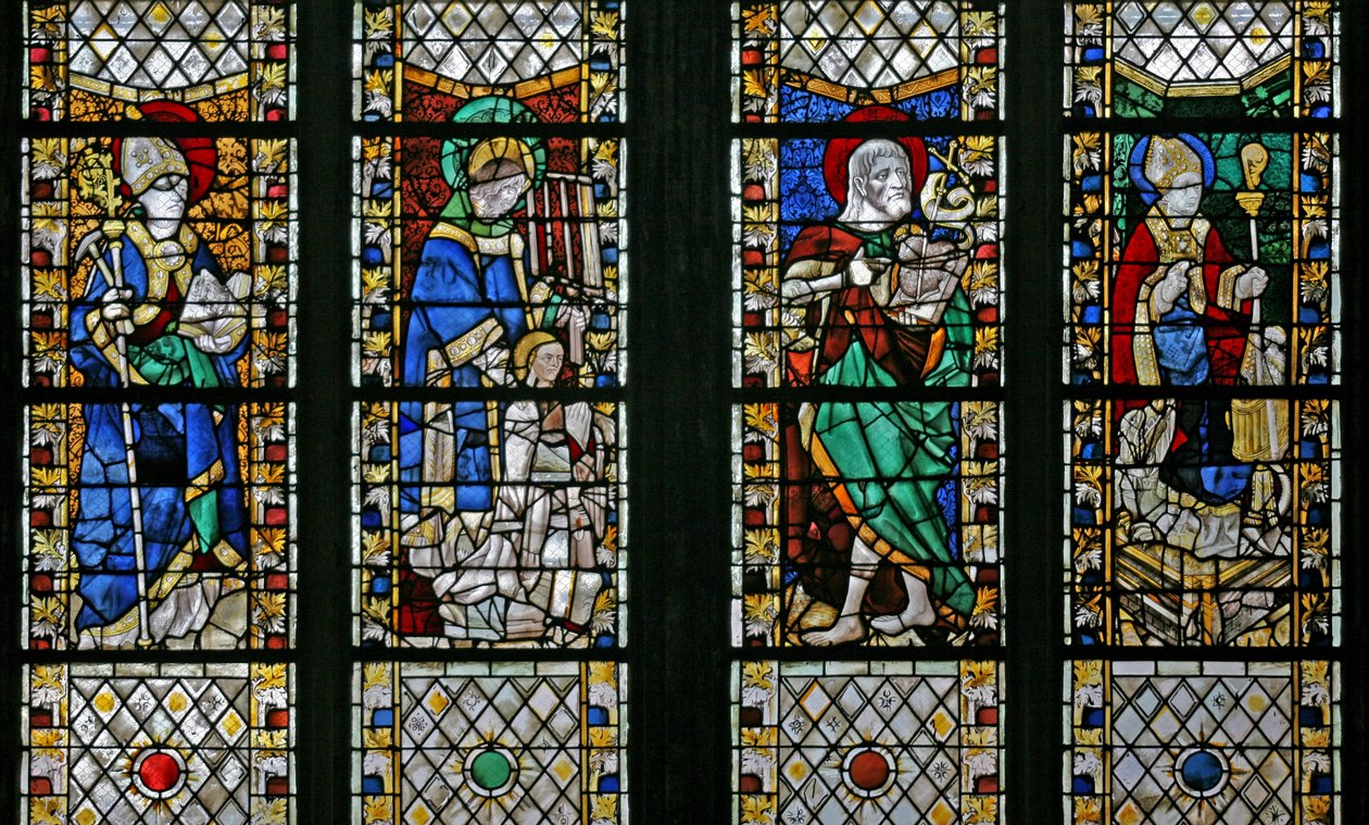 Window depicting St Eloi, St Laurence, St John the Baptist and St Nicholas by French School