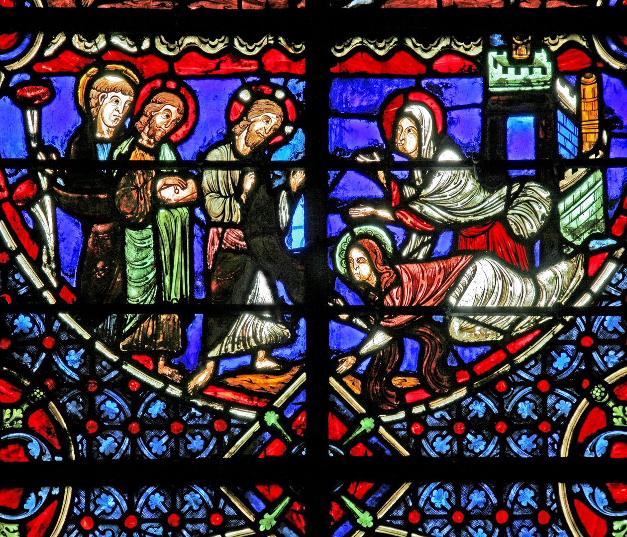 Window depicting Martha and Mary with Christ