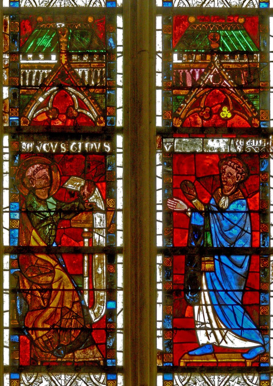 Window w8 depicting St Augustine and a donor receiving the Rule