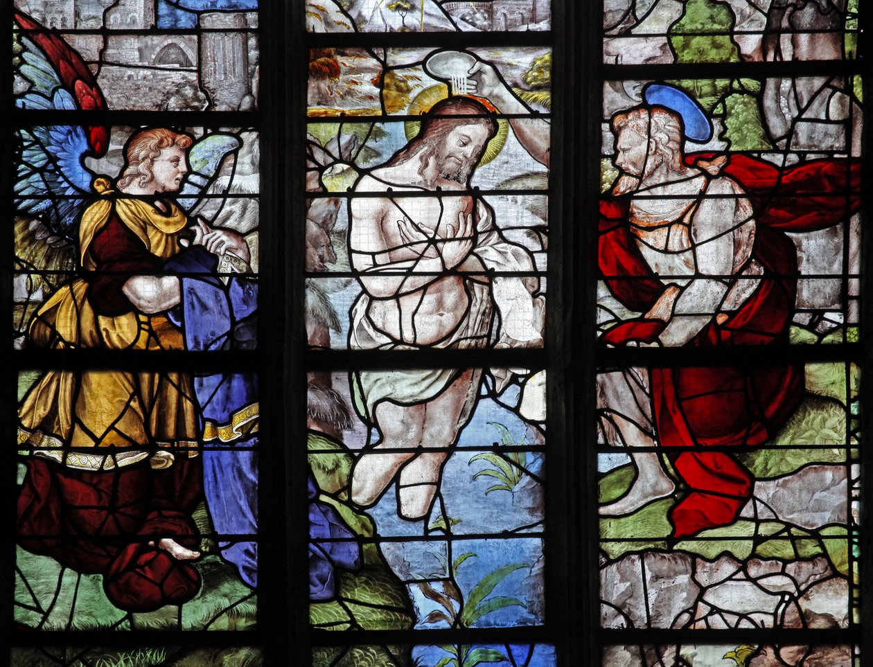 Window depicting the Baptism in the River Jordan by French School