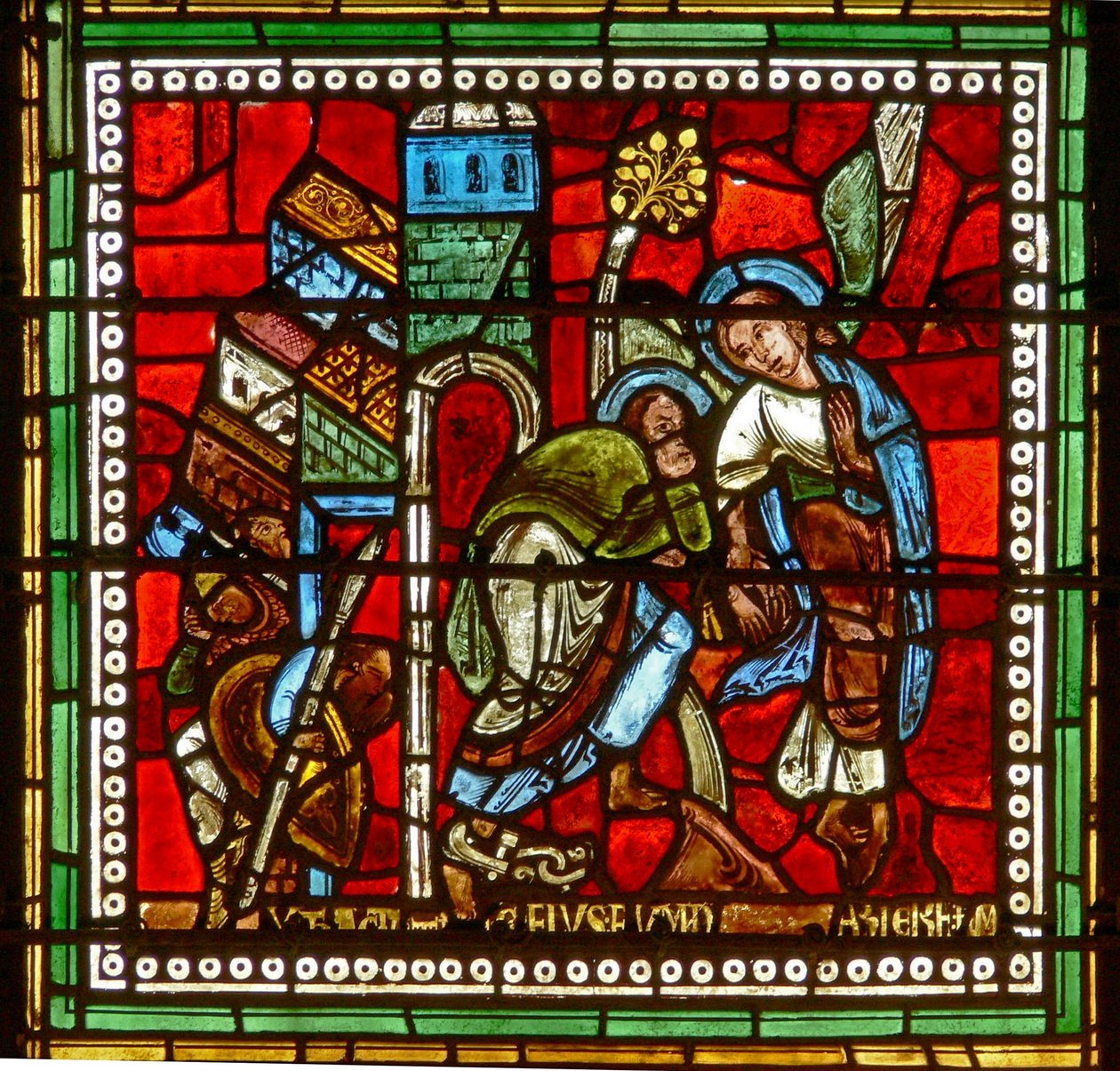 Window wXVIII depicting St Peter led out of prison by an angel by French School