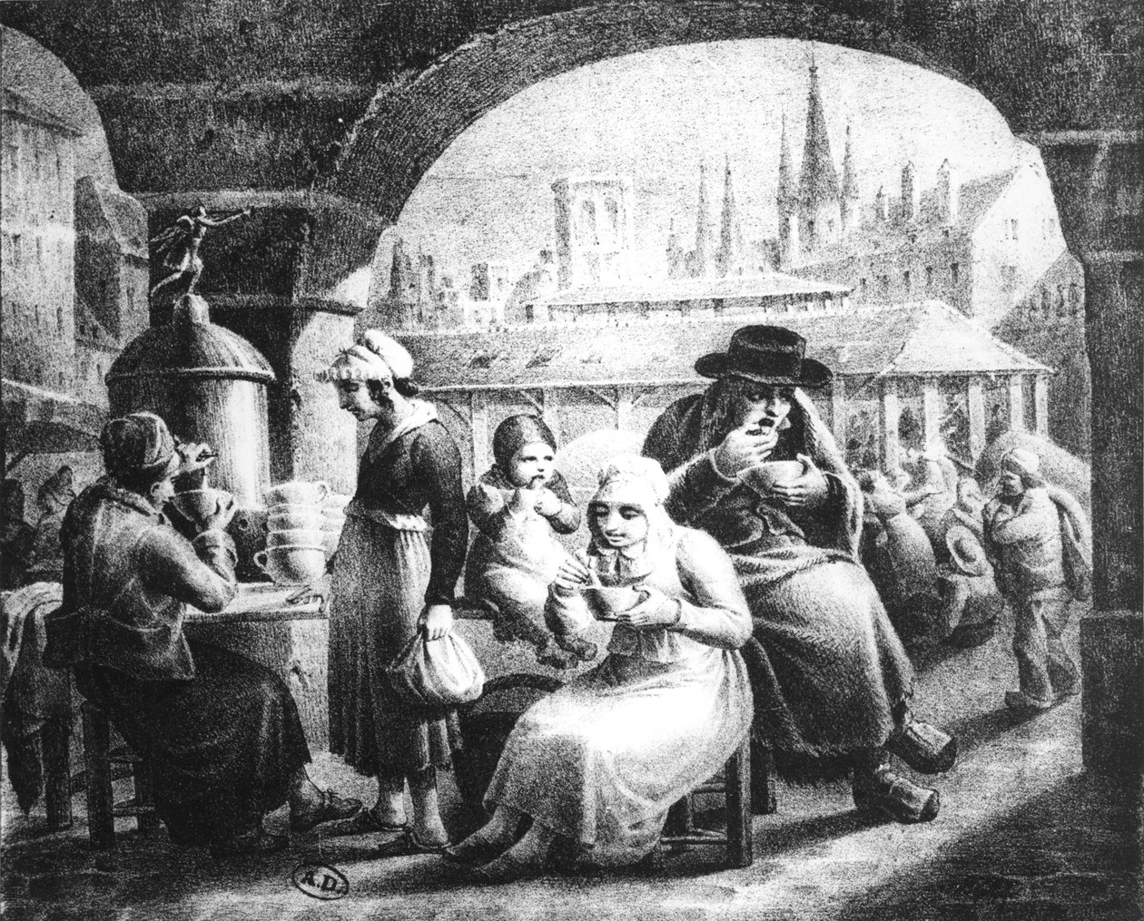 Woman selling coffee by French School