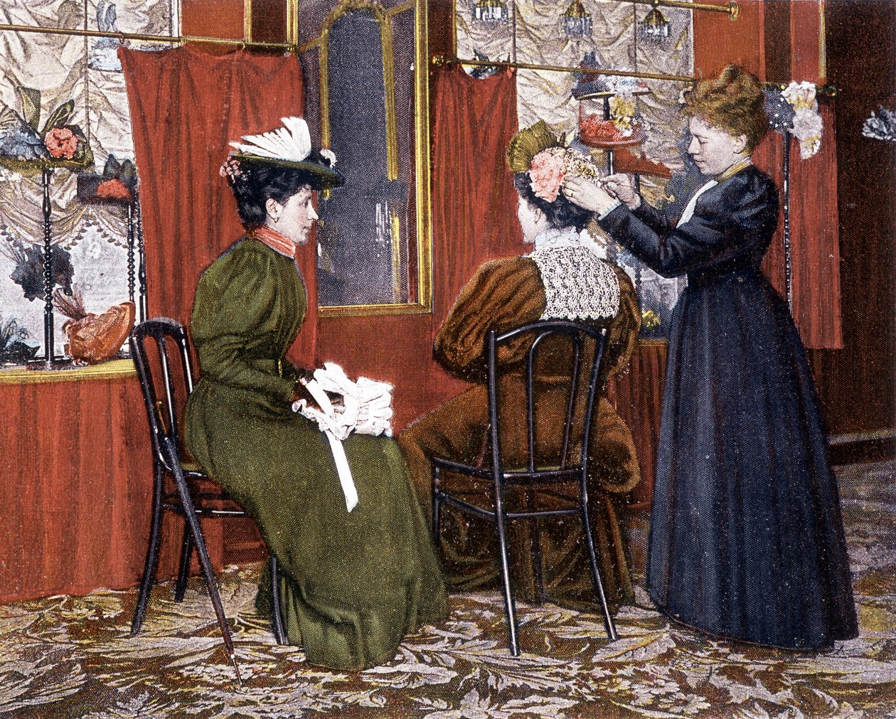 Woman styling a lady with a hat at the Maison Nouvelle by French School