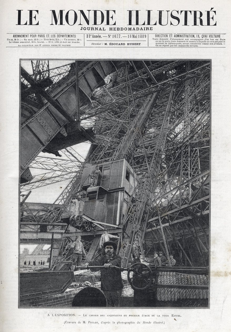 World Fair in Paris 1889 - The lifts path on the first floor of the Eiffel Tower - Le Monde Illustré de 1889 by French School