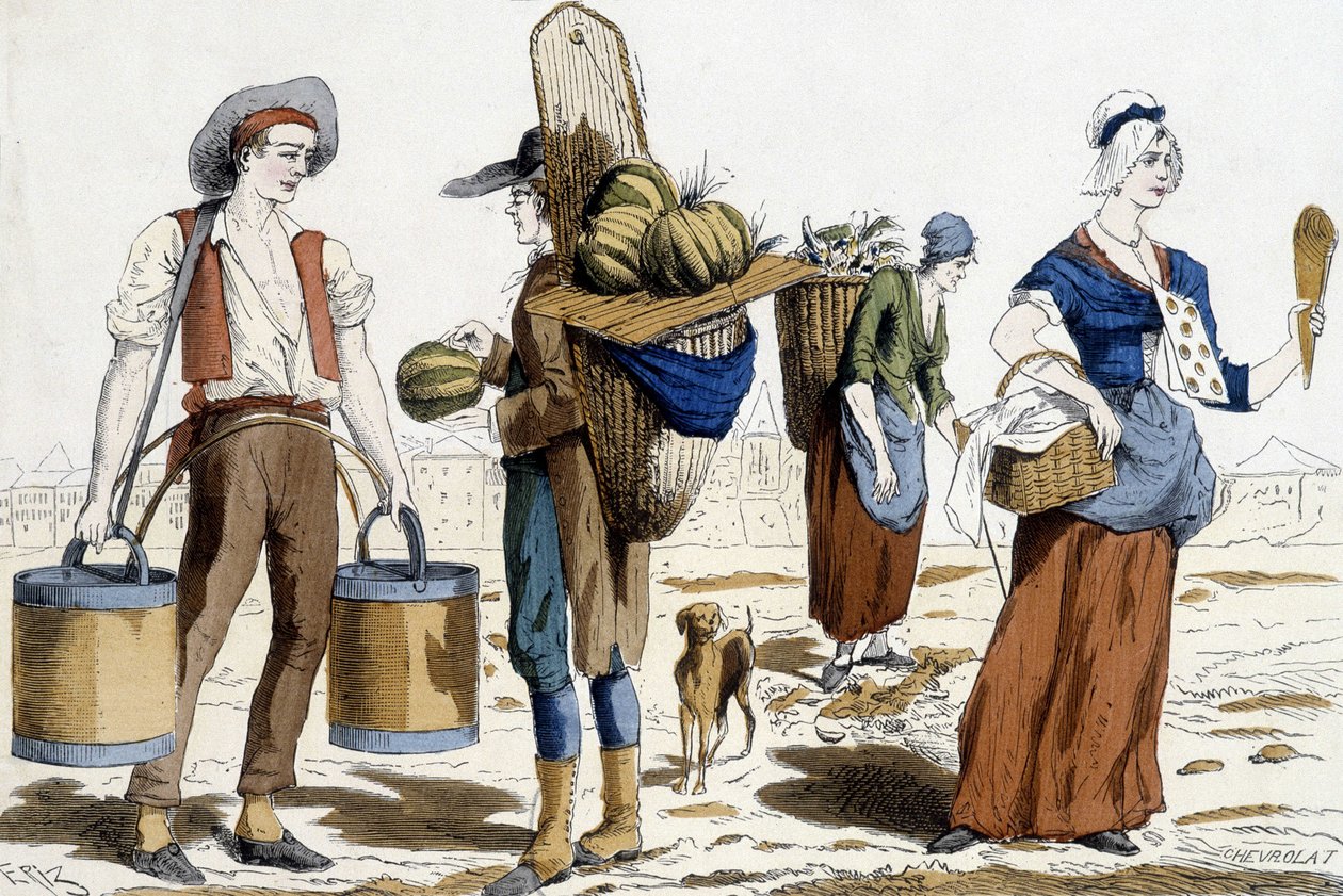 Illustration of Paris costumes in the 18th century: water carrier ...