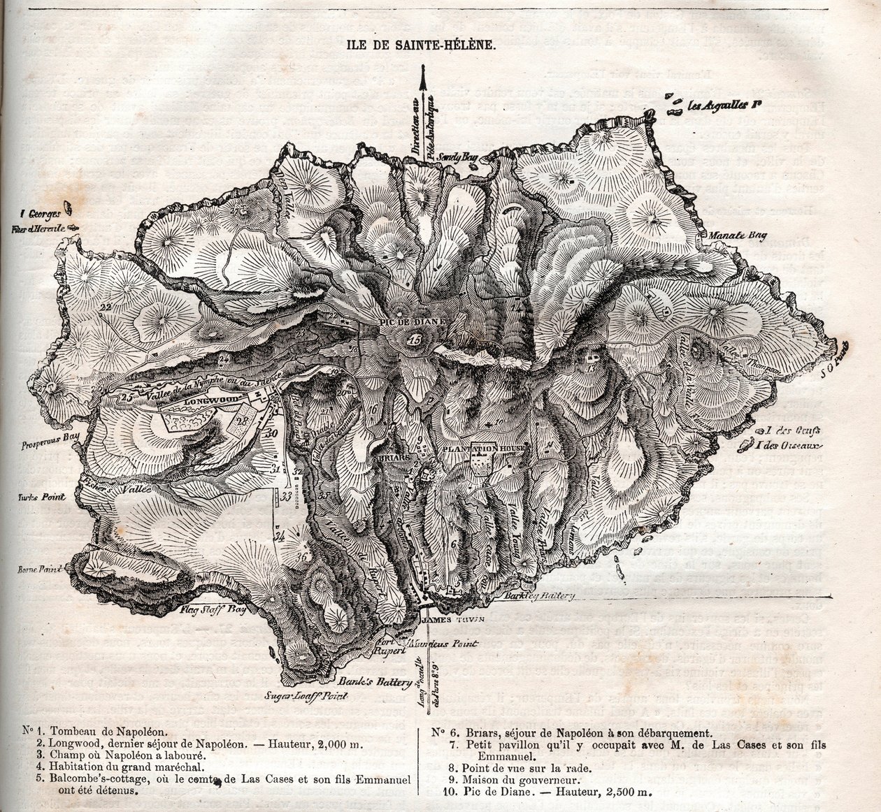 Map of Saint Helena island, engraving by French School