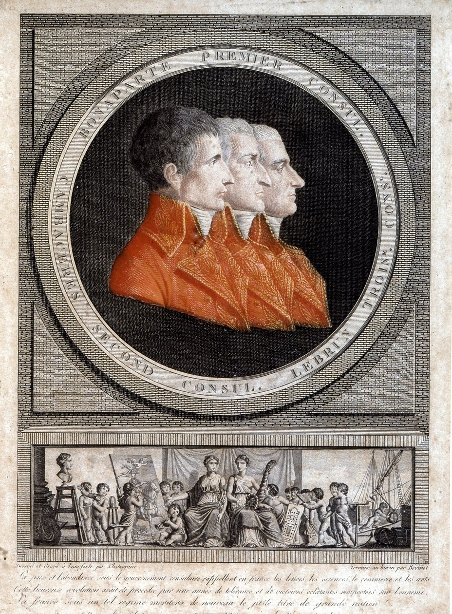 Portrait of the three consuls, Napoleon Bonaparte, Jean Jacques Regis de Cambaceres, and Charles Francois Lebrun by French School
