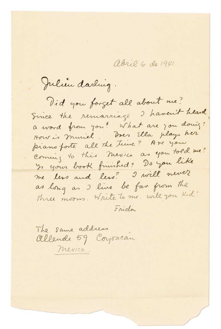 Autograph Letter Signed ('Frida') to Julien [Levy], Coyoacán, 6 April 1941