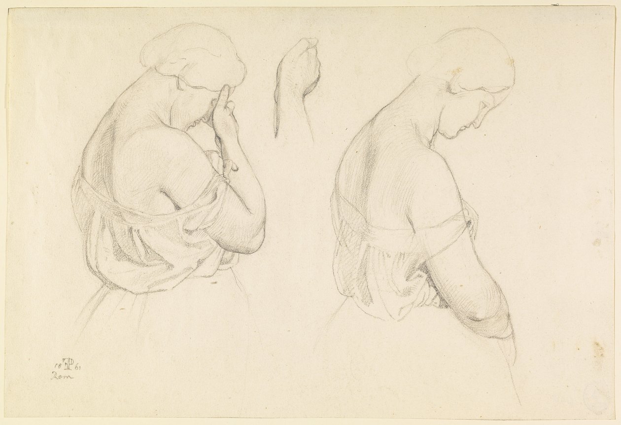 Two Female Figures in Half-Length and a Study of a Hand by Friedrich Preller the Elder