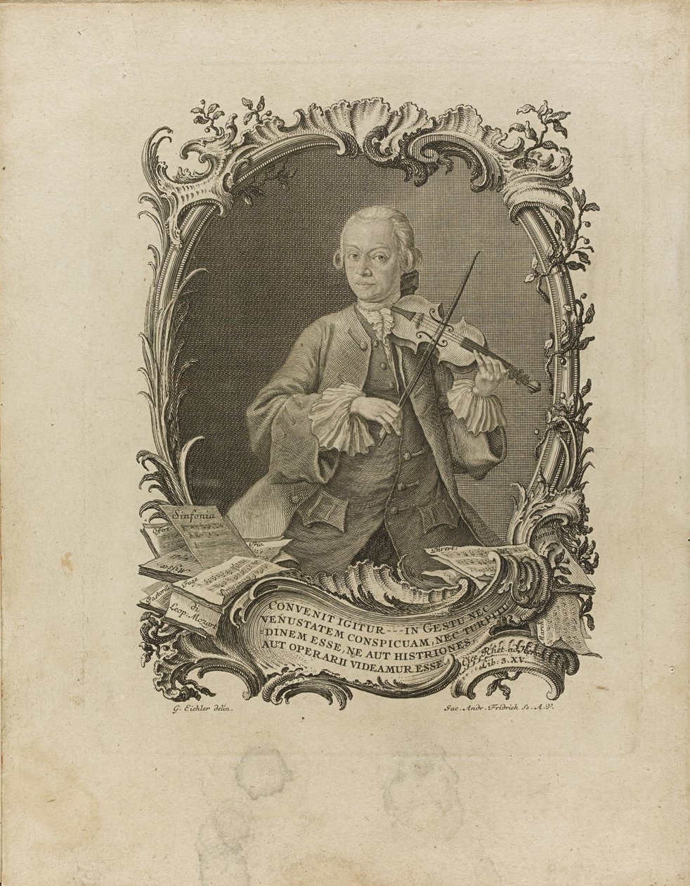 Leopold Mozart. Frontispiece of the Versuch einer gründlichen Violinschule, 1756 by Friedrich