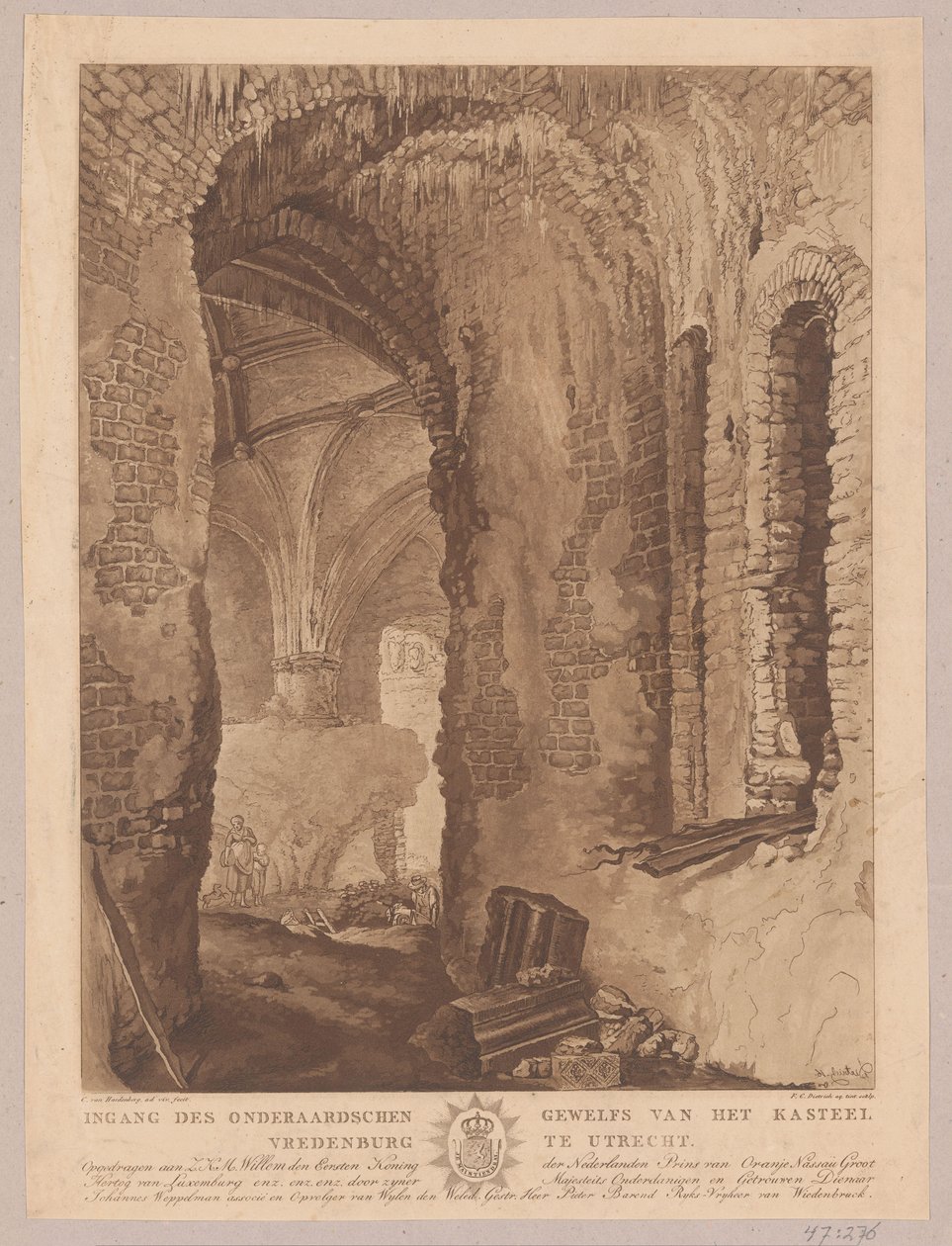 View of the underground vault of Vredenburg Castle in Utrecht by Friedrich Christoph Dietrich