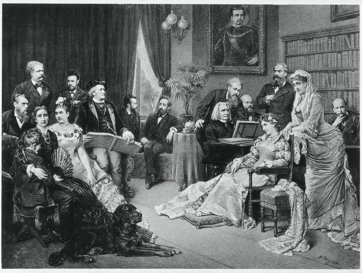 Richard Wagner and Liszt at Bayreuth with Cosima and Siegfried (after Fritz Georg Papperitz) by Friedrich Georg Papperitz