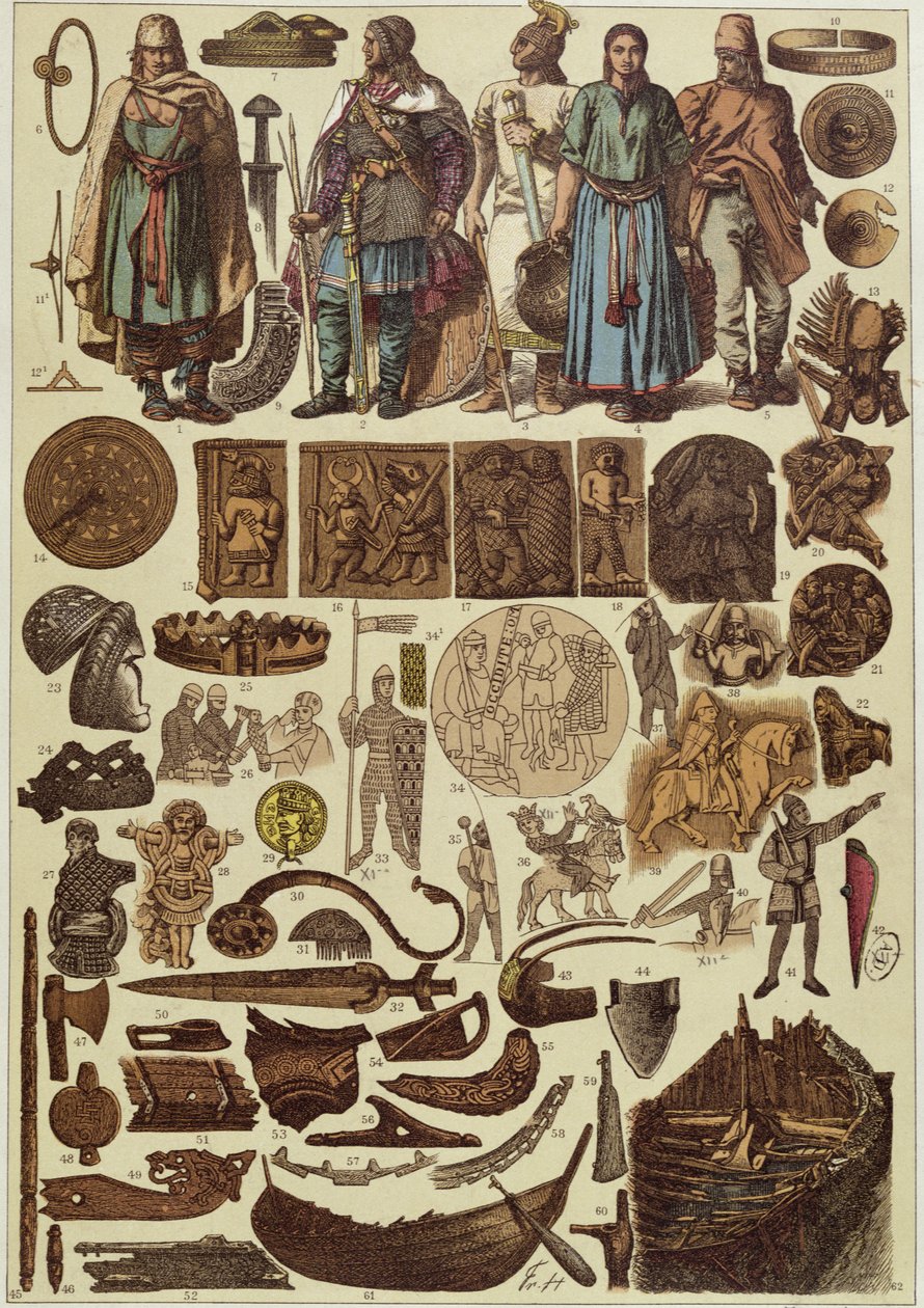 Scandinavian Costumes and Objects up until 1200, Late 19th Century by Friedrich Hottenroth