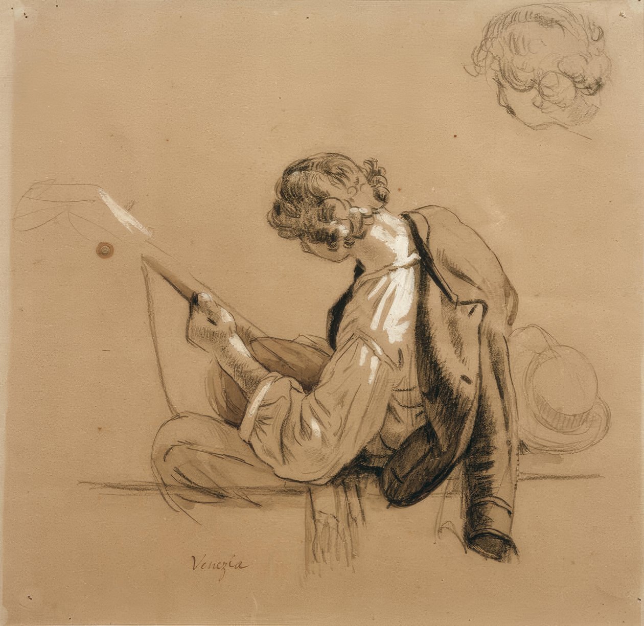 Seated Lute Player; Head Study by Friedrich Nerly