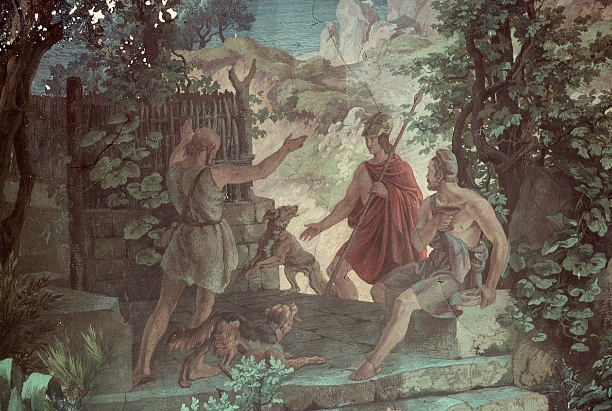 Odysseus at the Swineherd Eumaeus, Scenes from the Odyssey by Friedrich the Elder Preller