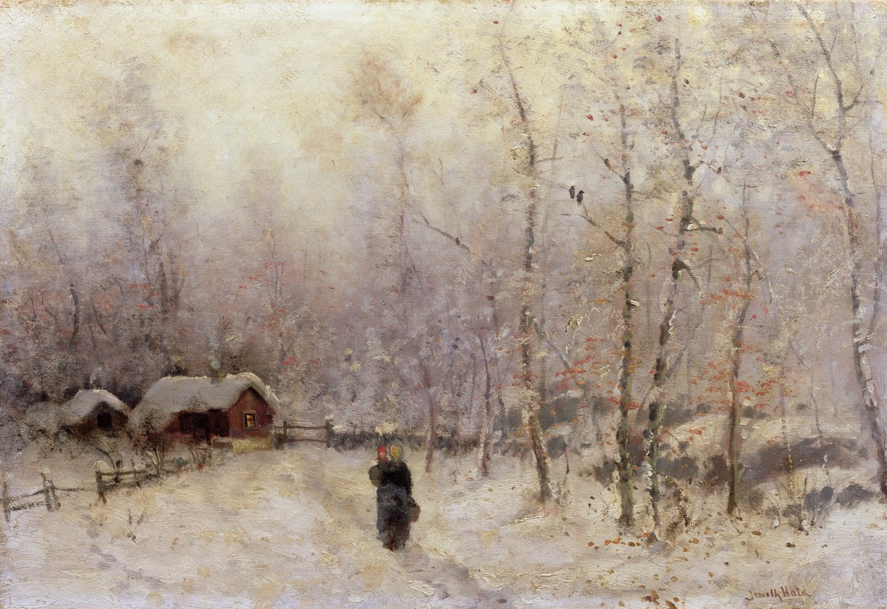 Woman with Child in Winter Landscape by Frithjof Smith-Hald