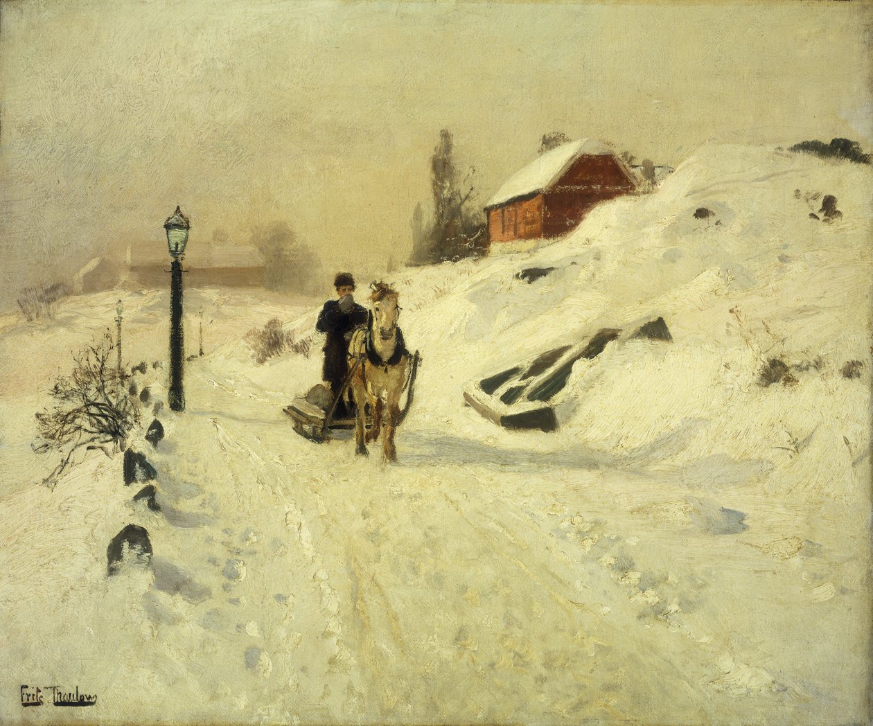 A Horse-Drawn Sleigh in a Winter Landscape by Frits Thaulow