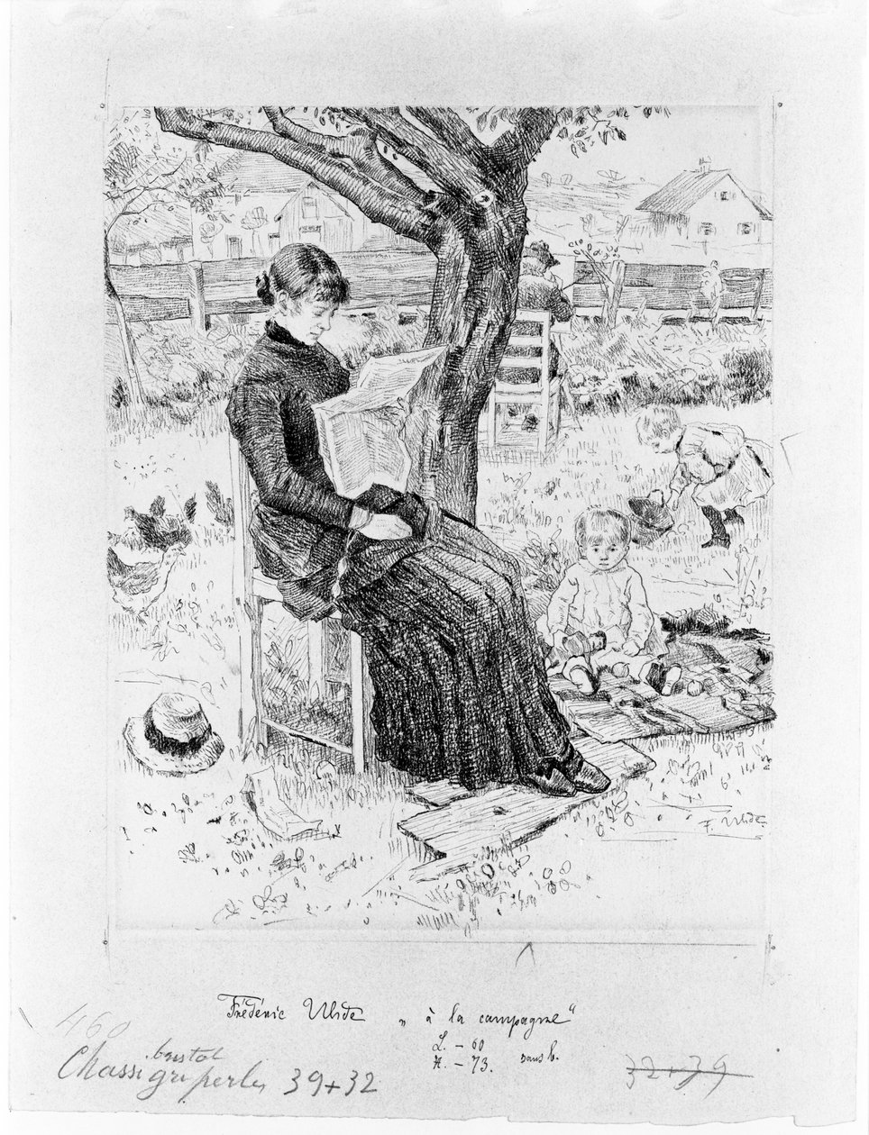 In the Summer Retreat (Drawing for the Painting of the Munich City Gallery) by Fritz von Uhde