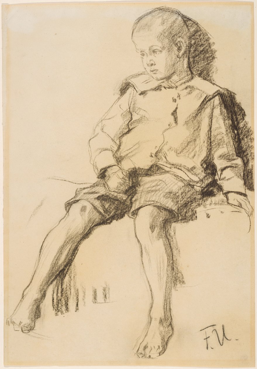 Seated Boy with Bare Legs by Fritz von Uhde