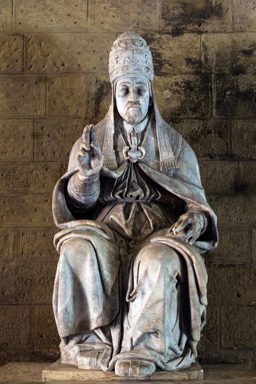 Statue of Pope Julius III by Sculptor Fulvio Signorini in the Chigi Saracini Palace, Siena, Siena Province, Tuscany, Italy by Fulvio Signorini