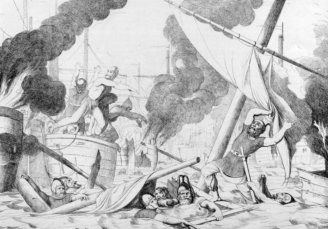 Greek Fire During the Siege of Constantinople, before 1839 by Fyodor Antonovich Bruni