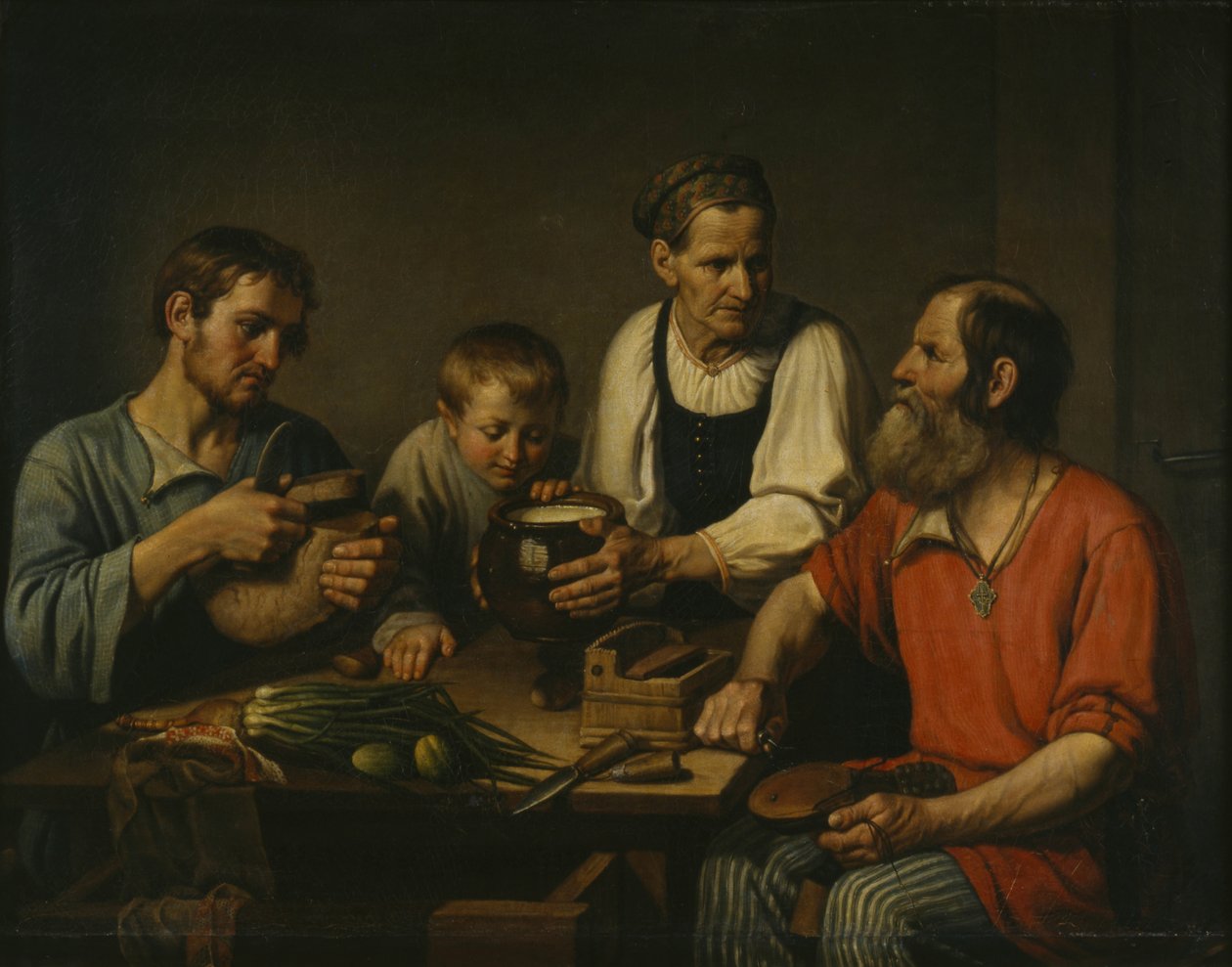 Peasant family before dinner by Fyodor Grigoryevich Solntsev