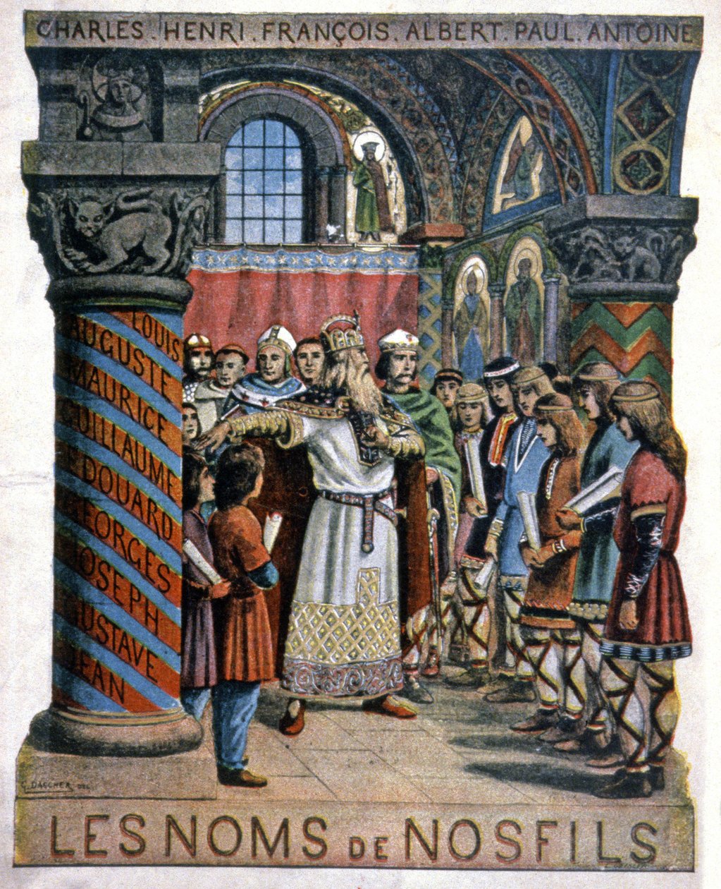 Charlemagne and the school, c.1900 (illustration)