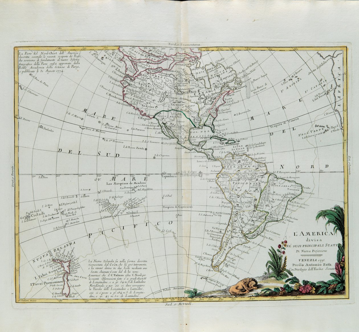 America divided into its main states, engraving by G. Zuliani taken from Tome I of the Newest Atlas published in Venice in 1776 by Antonio Zatta by G. Zuliani